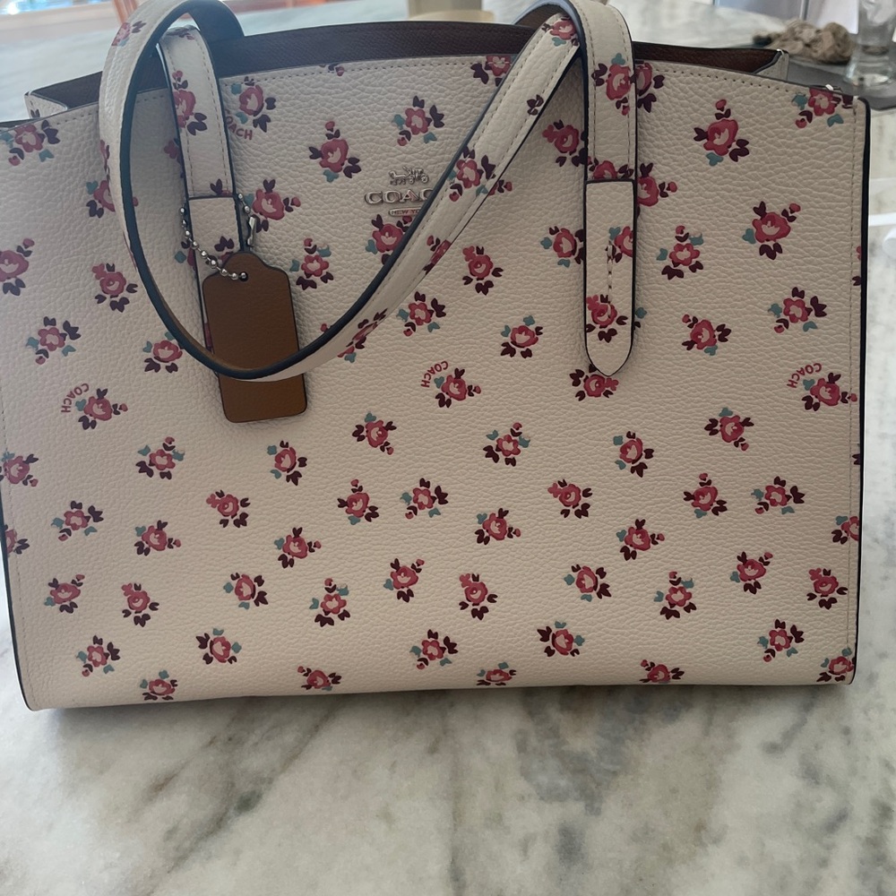 Coach Pink Floral Cream Tote Bag